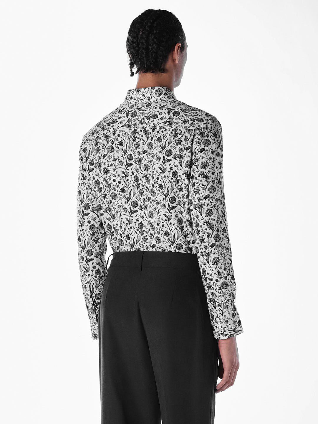 White Printed Cotton Slim Fit Shirt