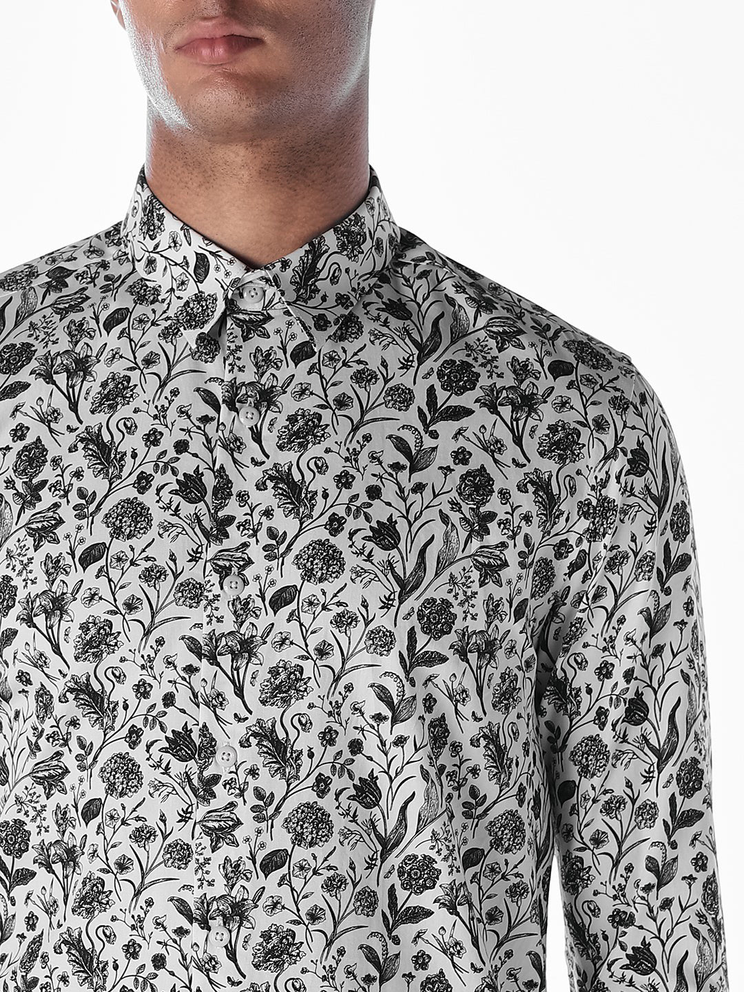 White Printed Cotton Slim Fit Shirt
