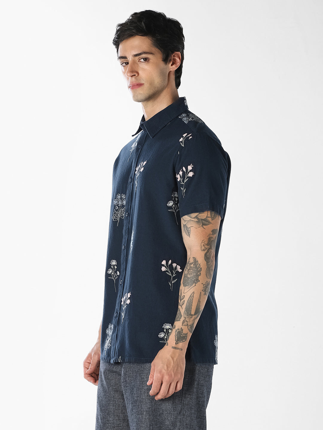 Blue Embroidered Cotton Shirt