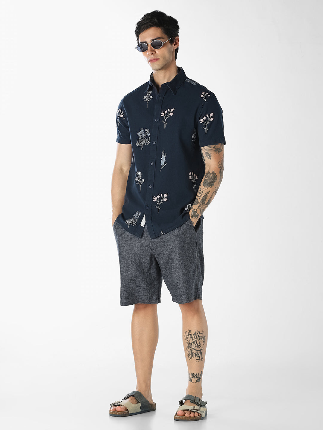 Blue Embroidered Cotton Shirt