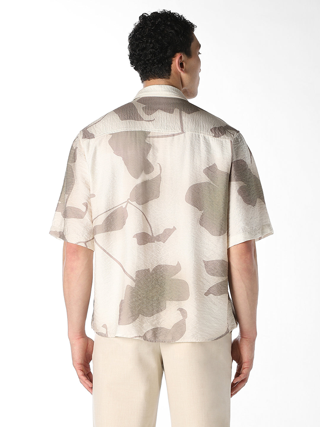 Beige Printed Oversized Shirt
