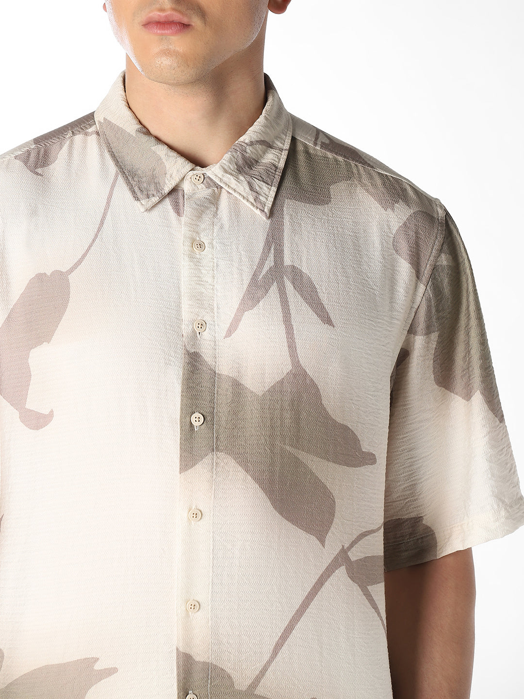 Beige Printed Oversized Shirt