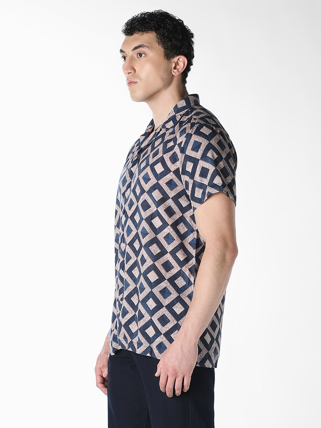 Blue Geometric Print Comfort Fit Shirt