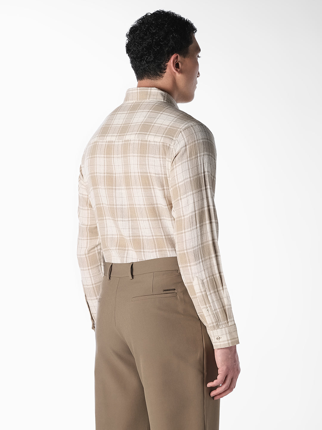 Beige Check Linen Blend Shirt