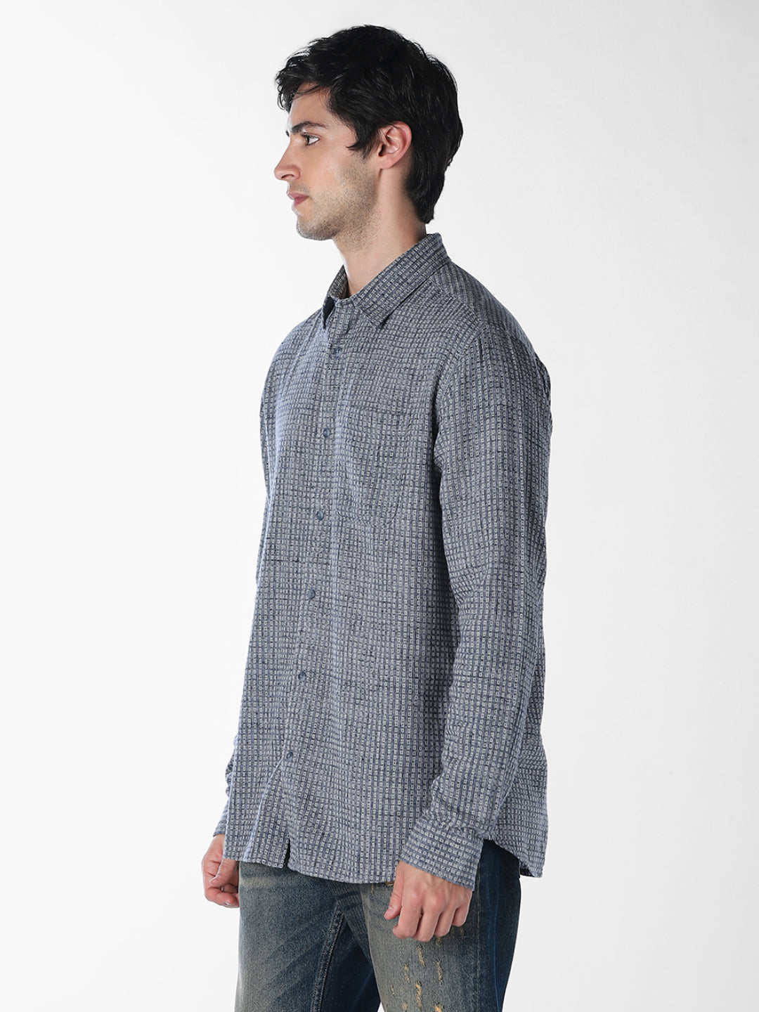 Blue Printed Dobby Shirt