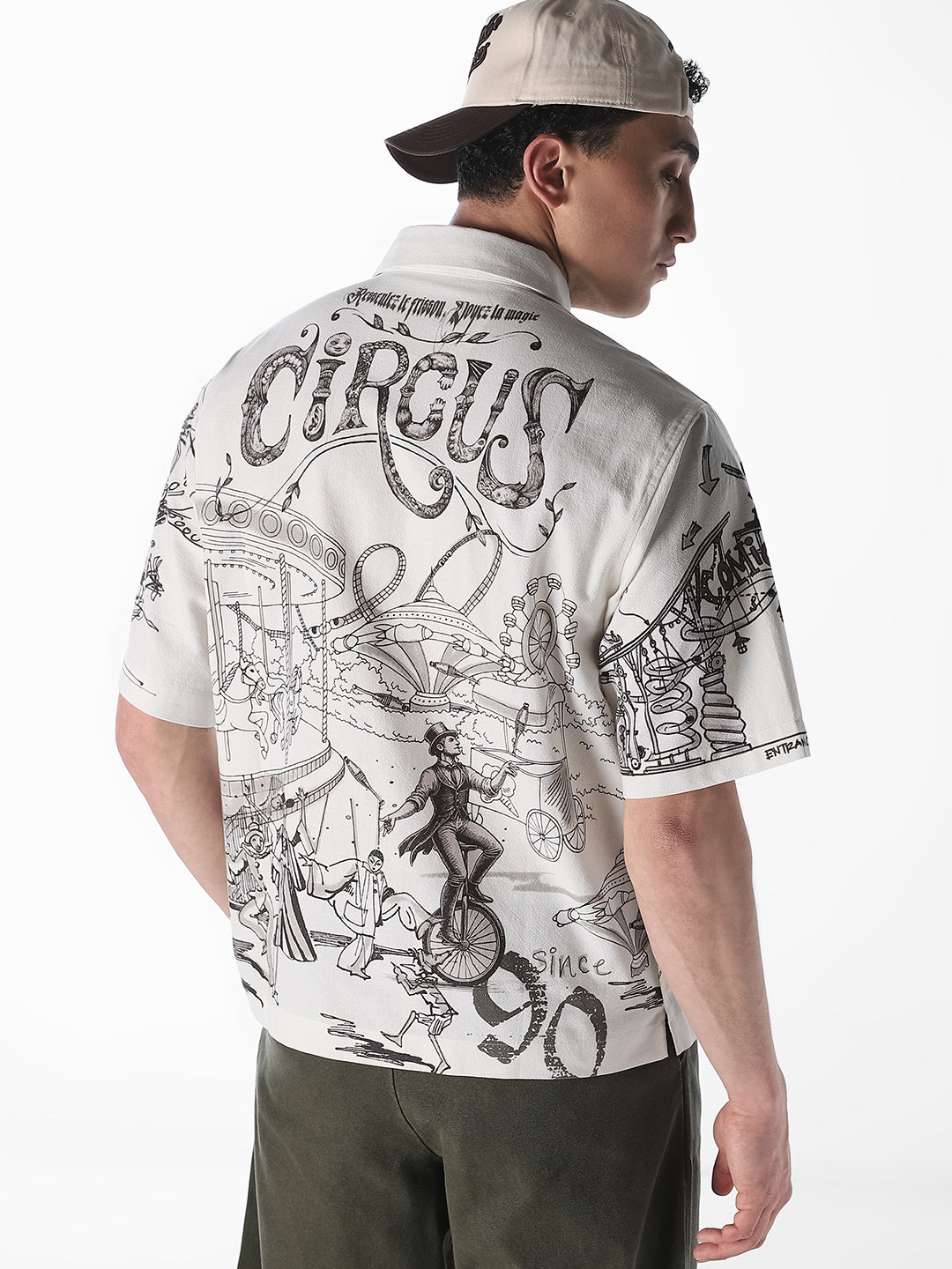 White Sketch Print Oversized Shirt