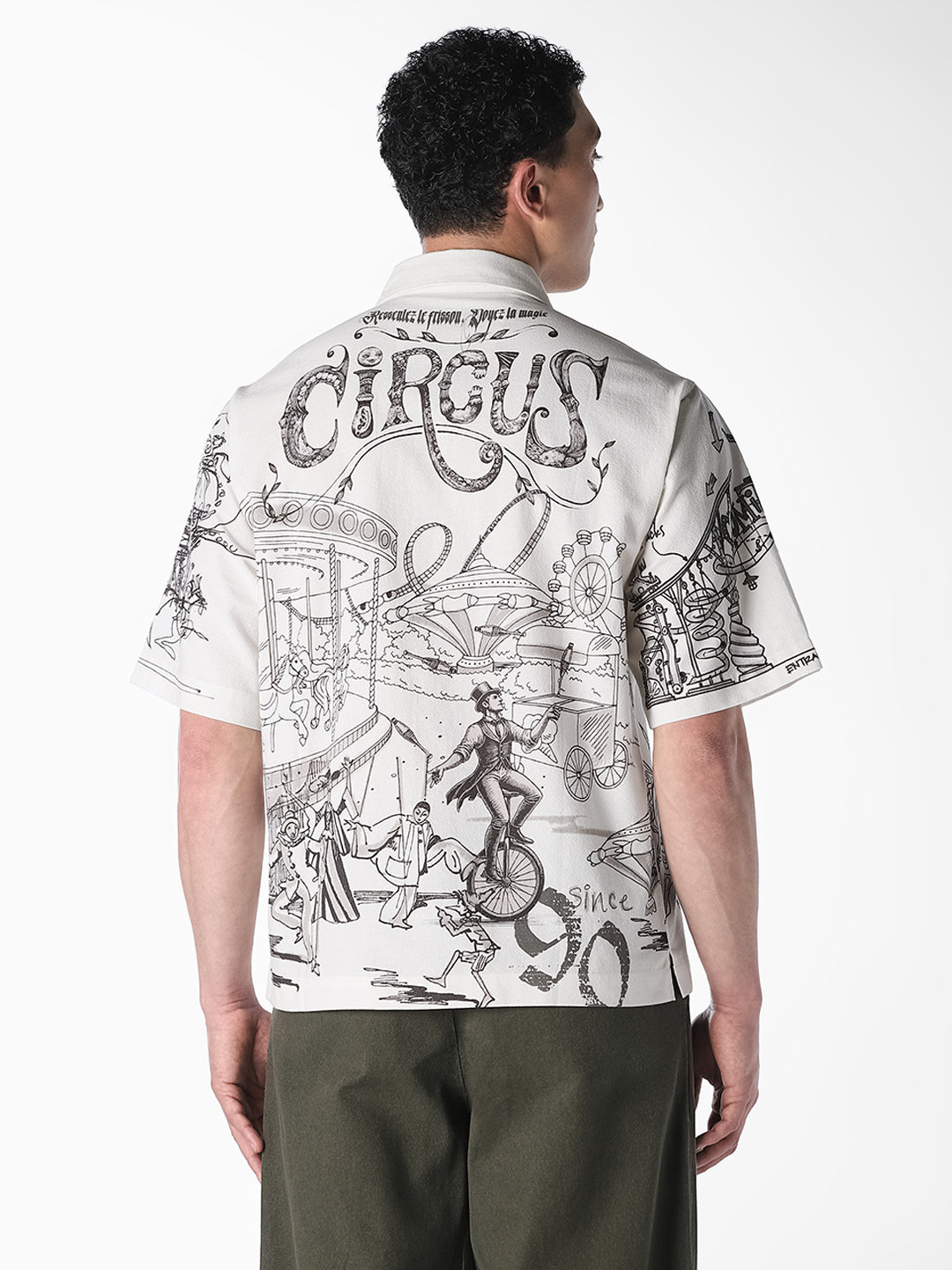 White Sketch Print Oversized Shirt