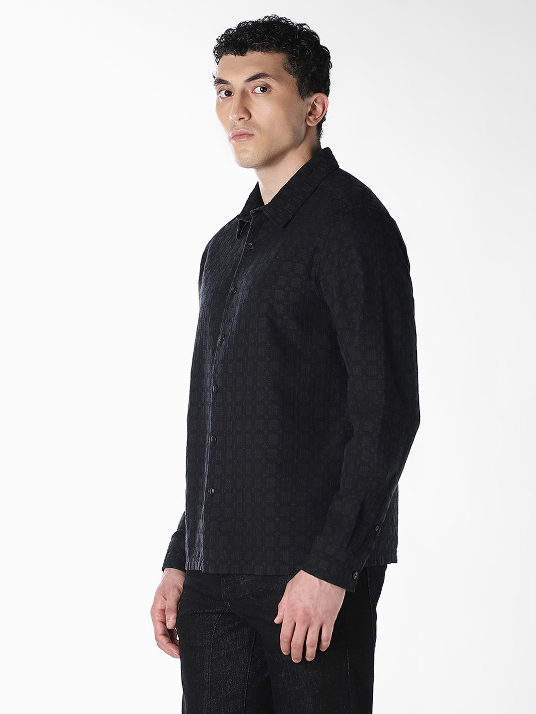 Jacquard Regular Fit Full Sleeves Shirt