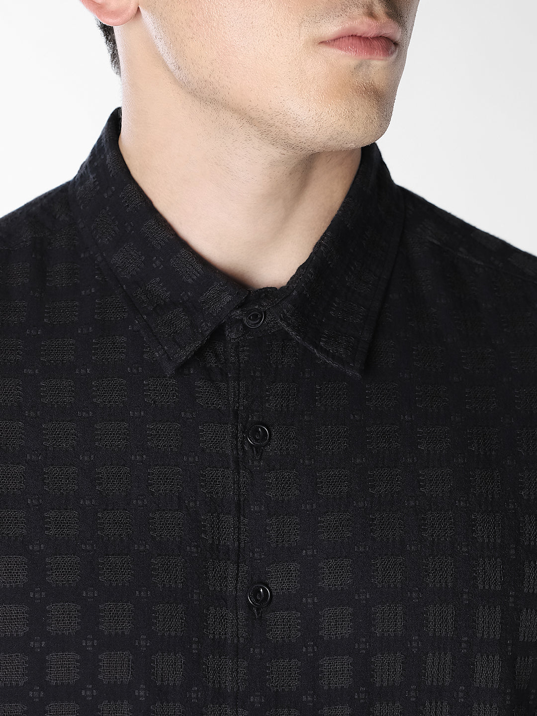 Jacquard Regular Fit Full Sleeves Shirt