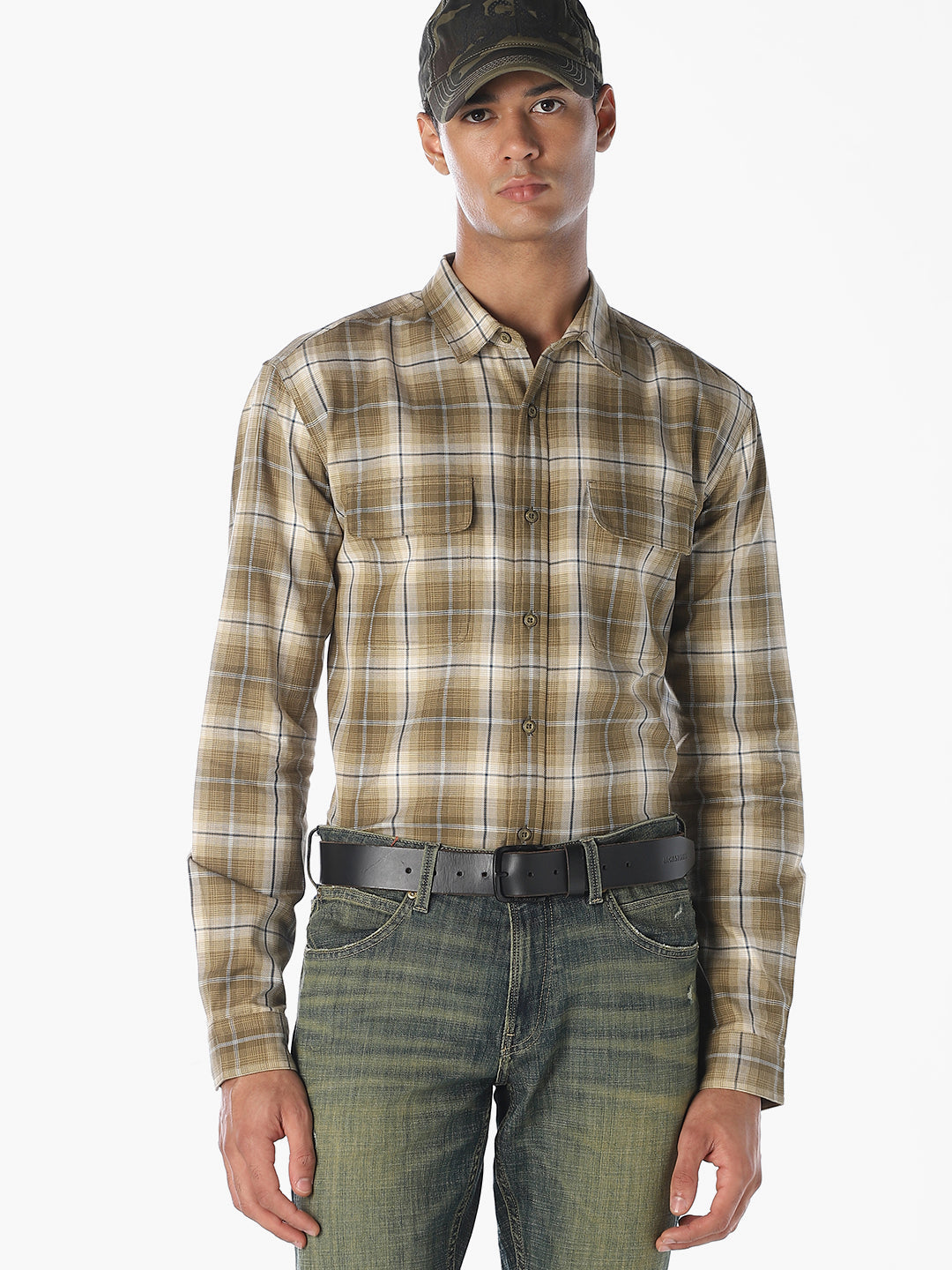 Patch Pockets Cotton Check Shirt