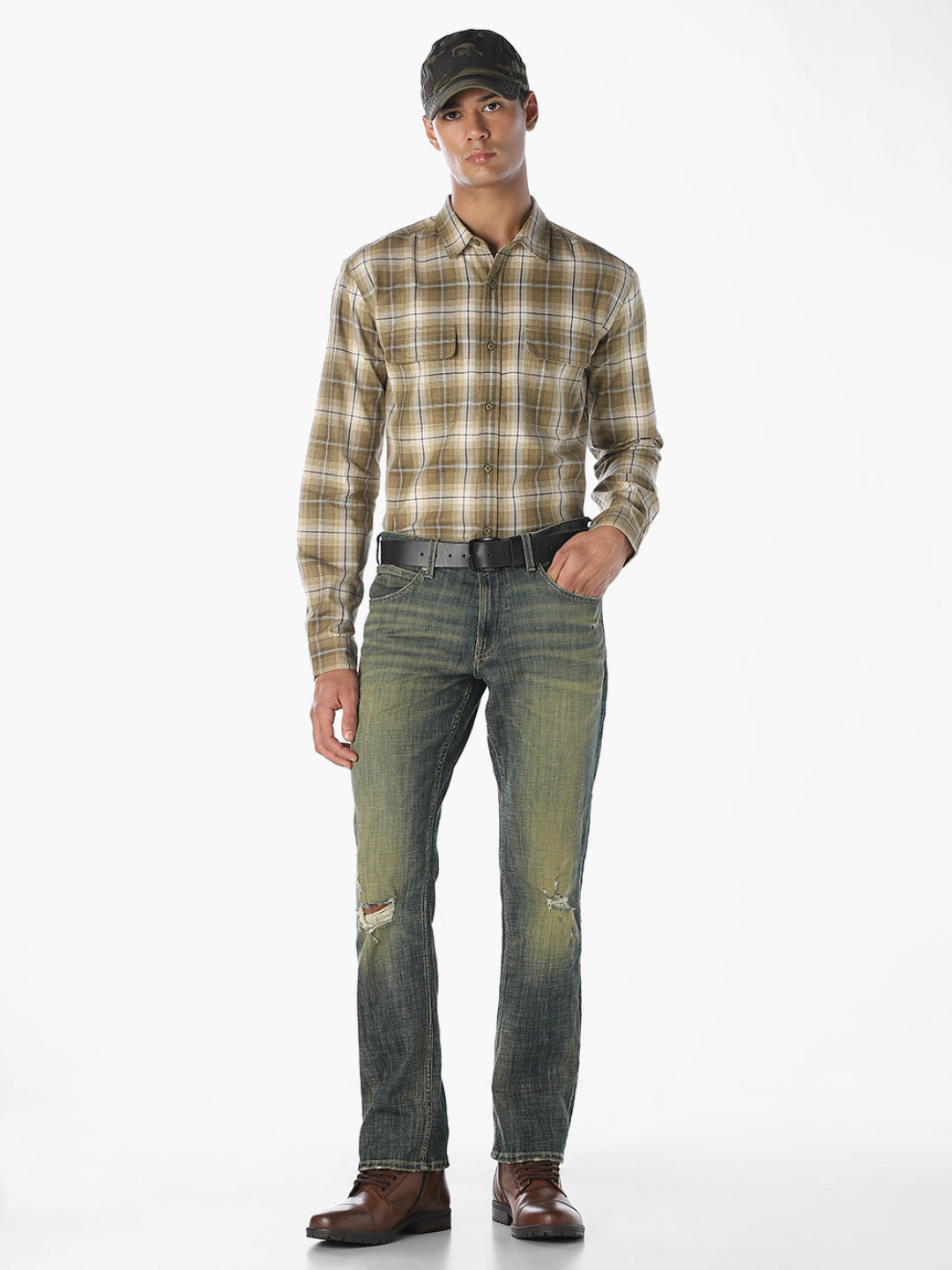 Patch Pockets Cotton Check Shirt