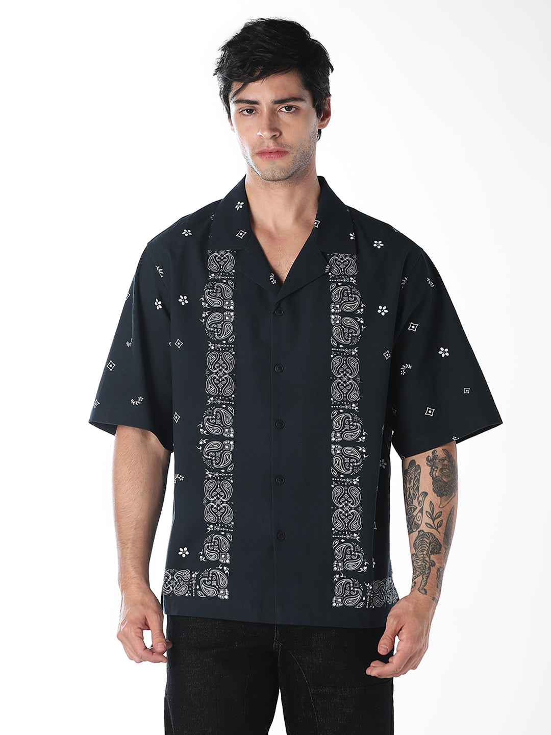 Navy Printed Oversized Shirt