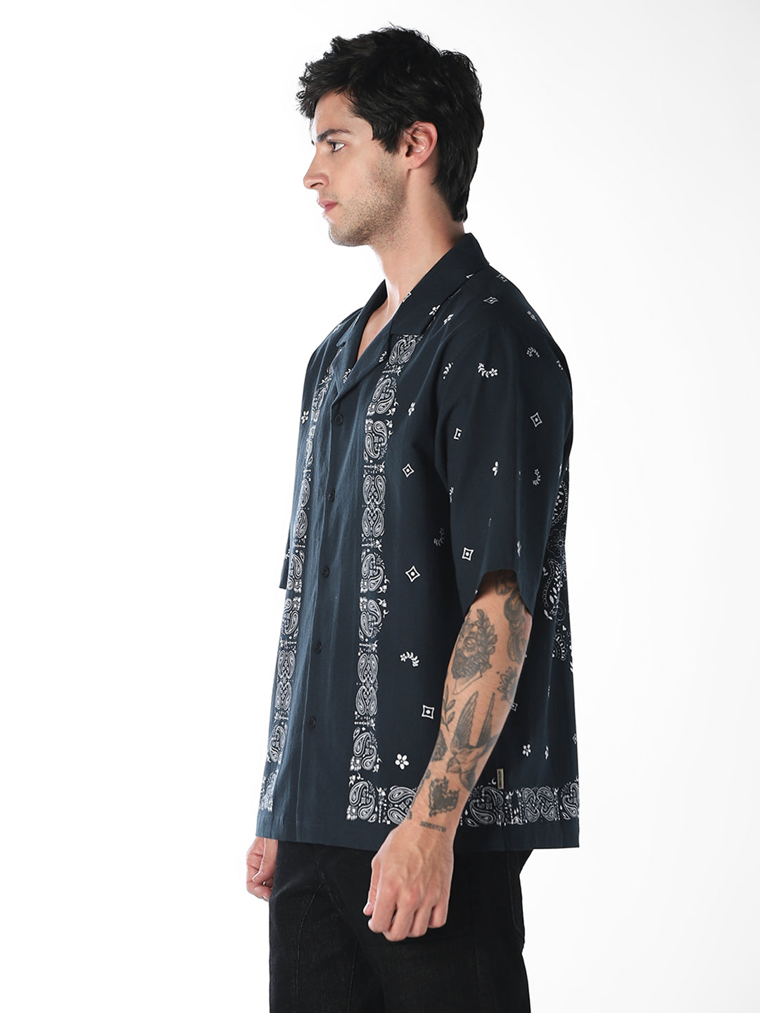 Navy Printed Oversized Shirt