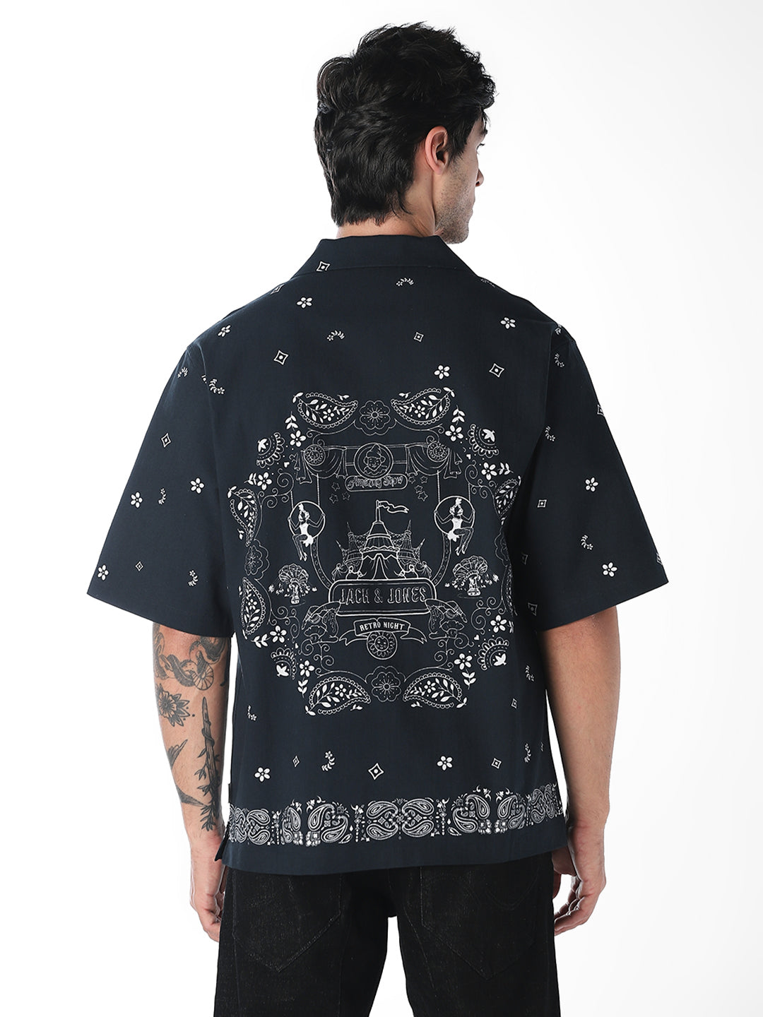 Navy Printed Oversized Shirt