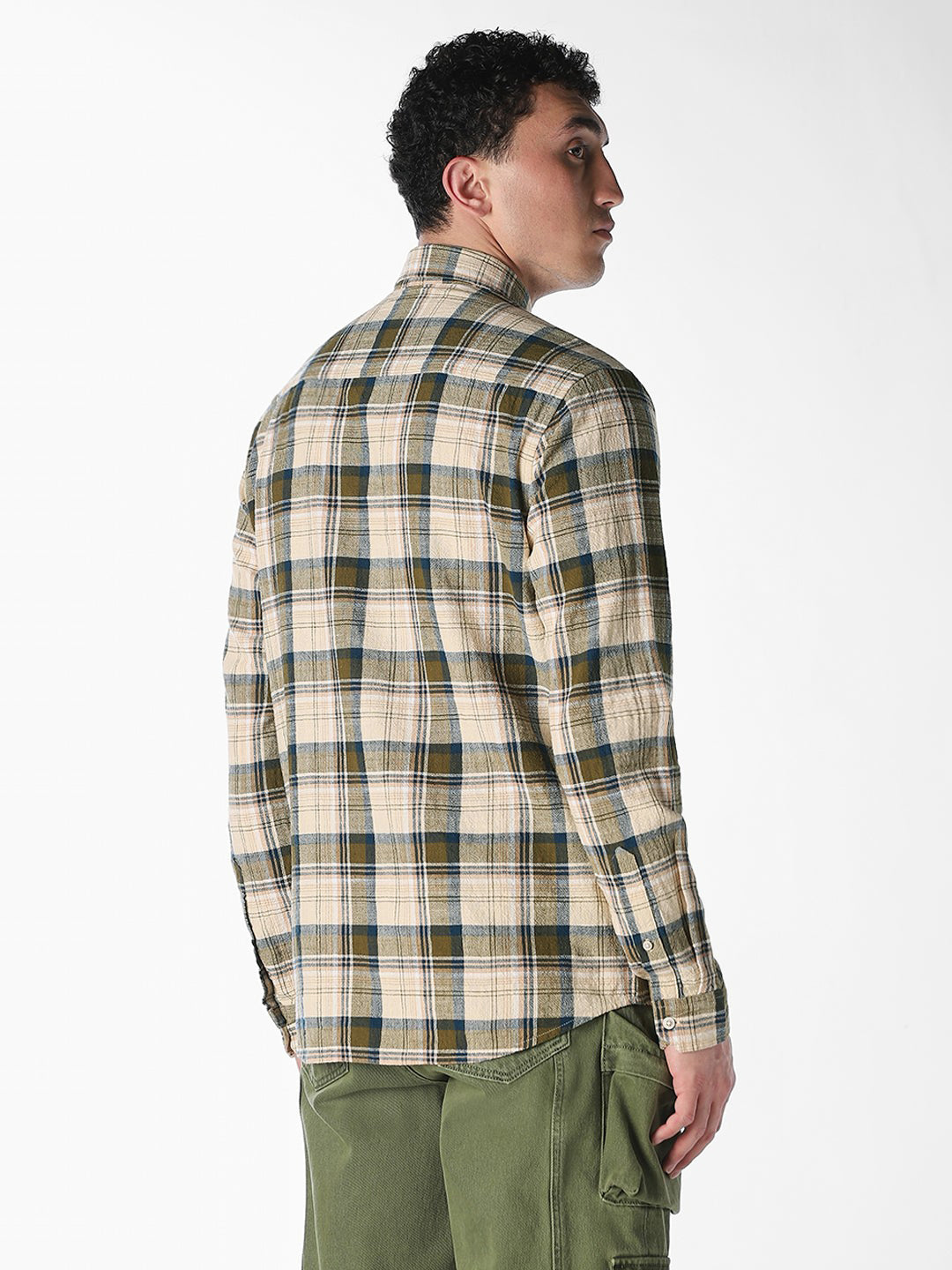 Beige Check Print Shirt