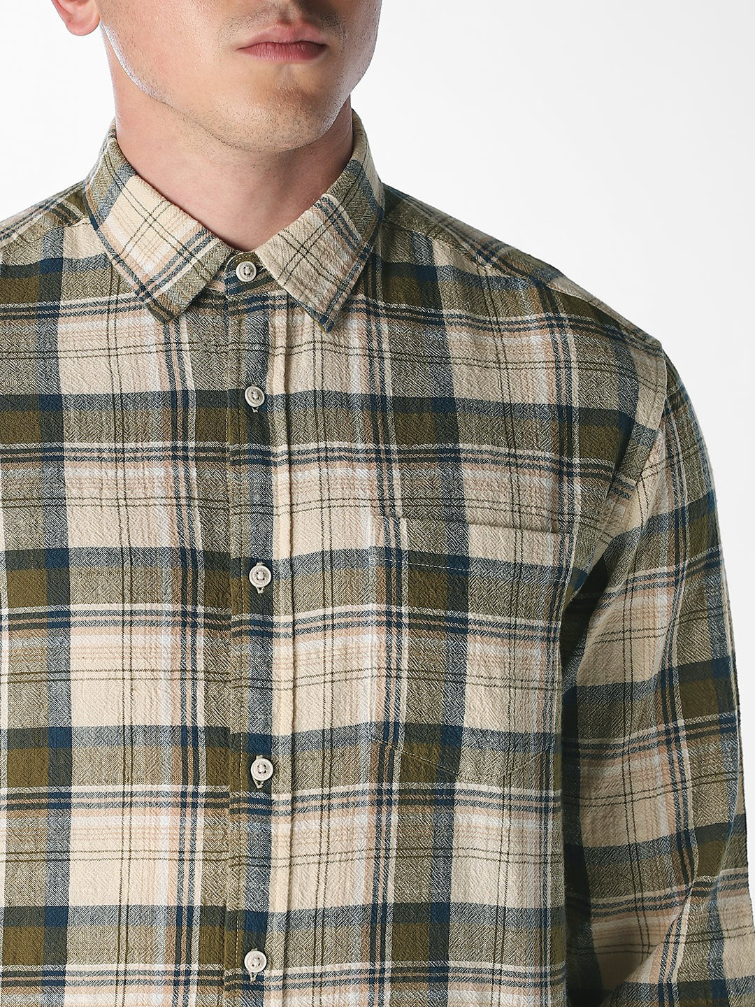 Beige Check Print Shirt