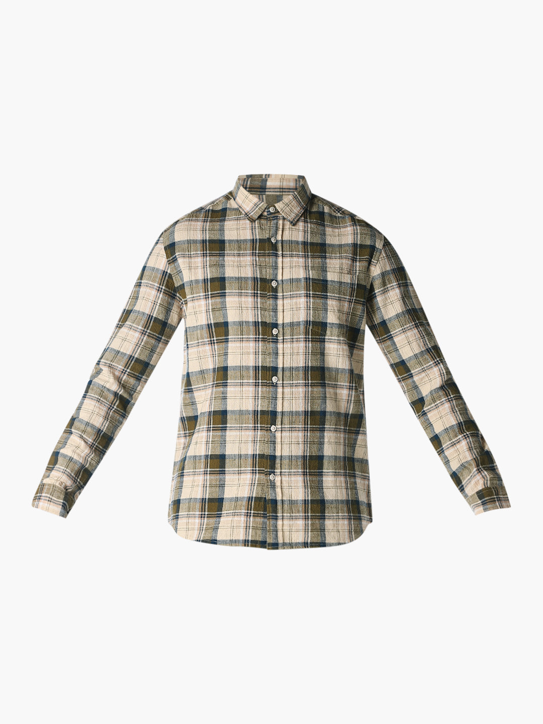 Beige Check Print Shirt