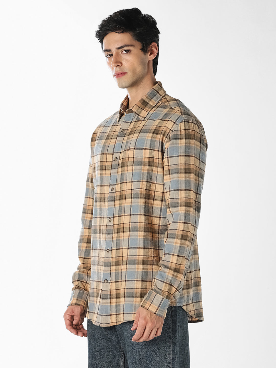 Yellow Check Regular Fit Shirt