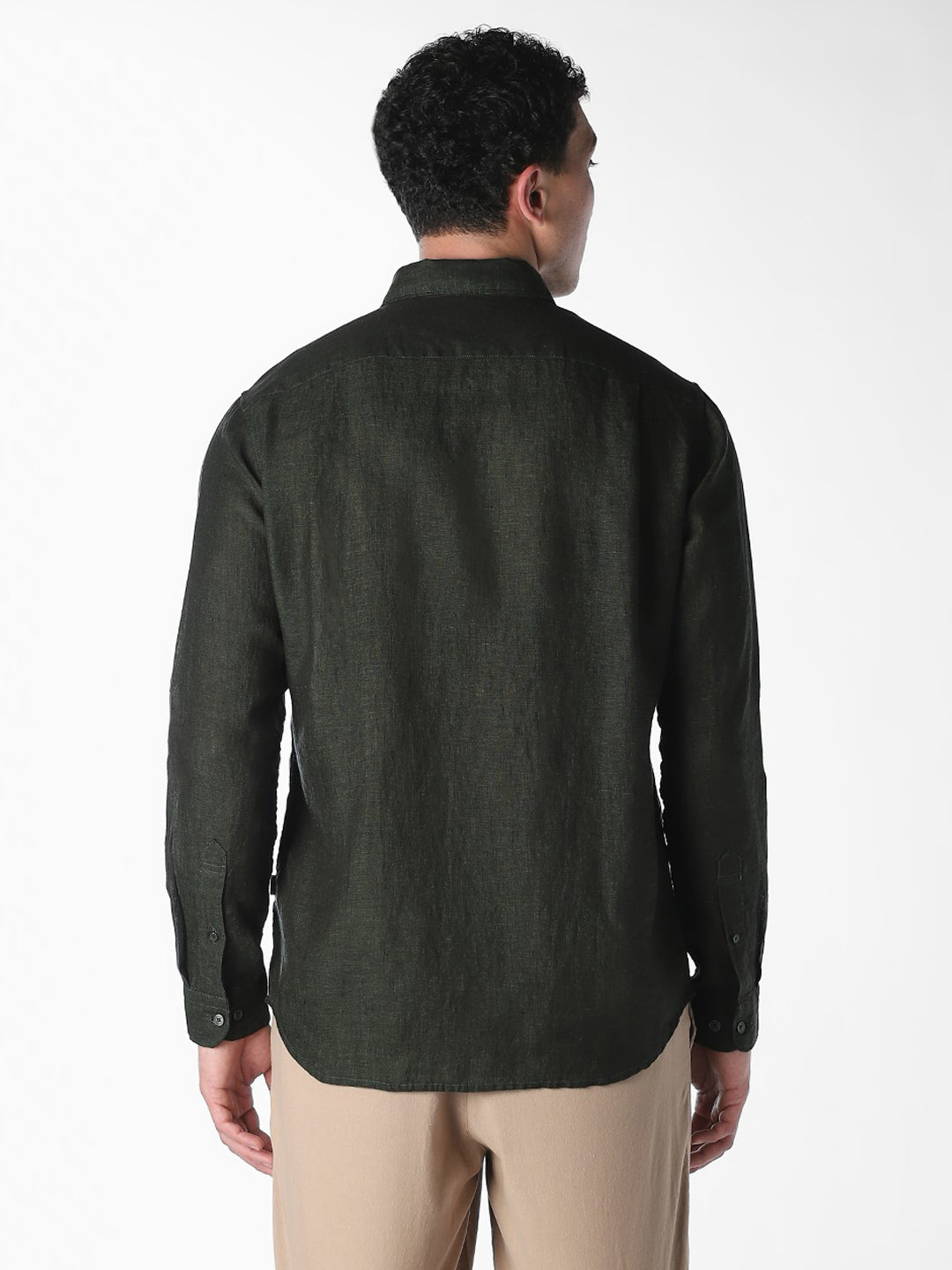 Dark Green Linen Regular Fit Shirt