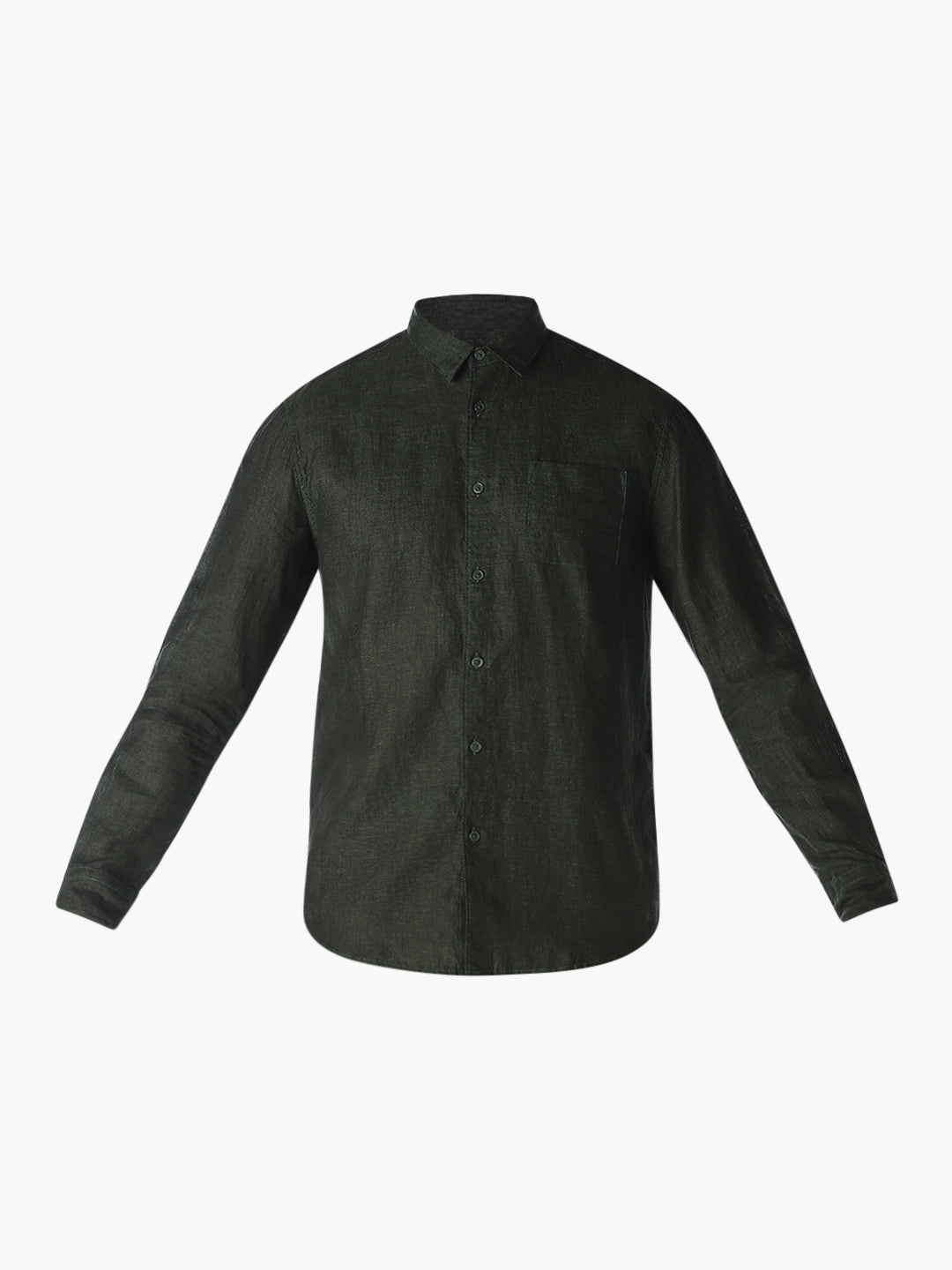 Dark Green Linen Regular Fit Shirt
