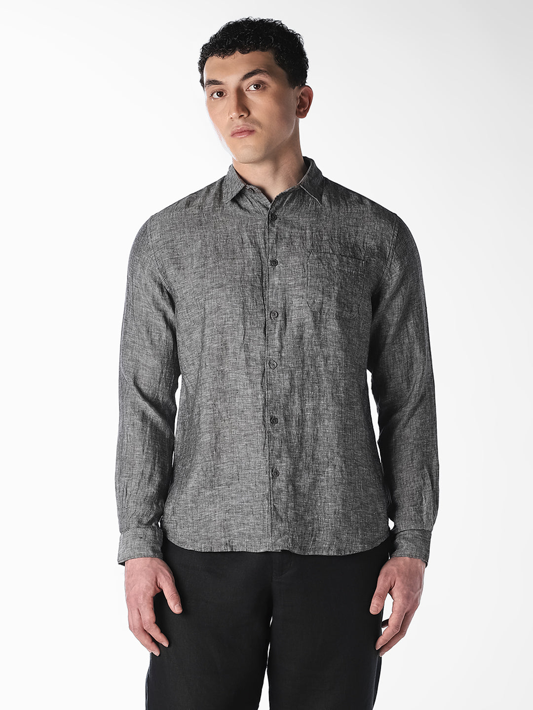 Grey Linen Regular Fit Shirt