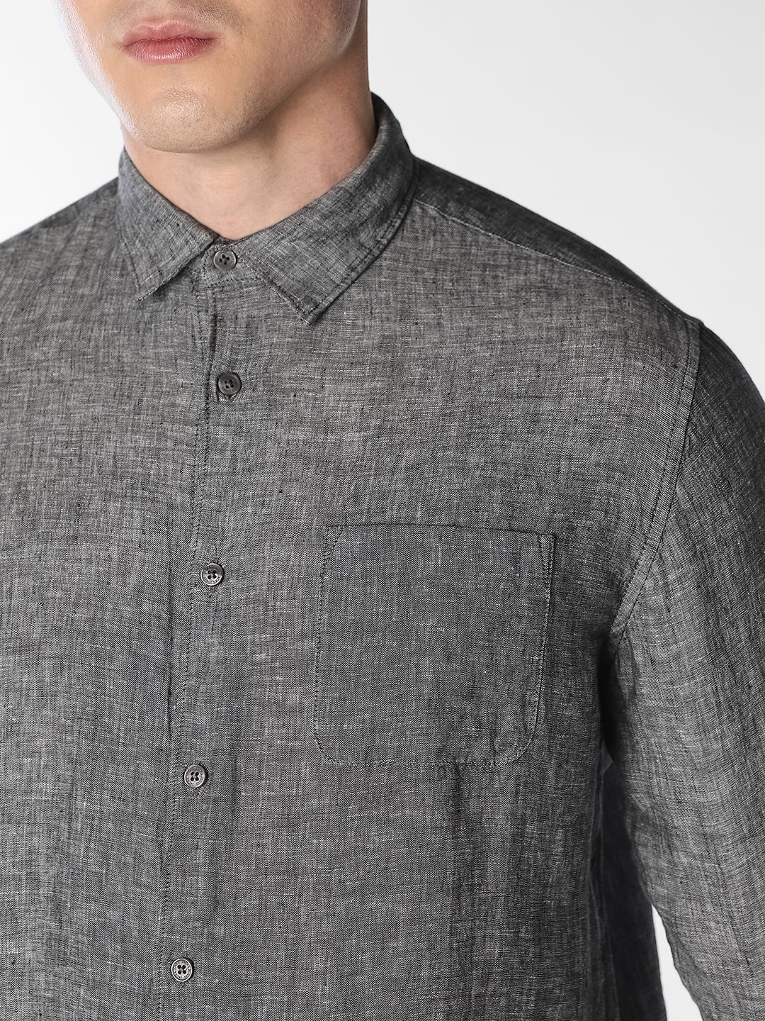 Grey Linen Regular Fit Shirt