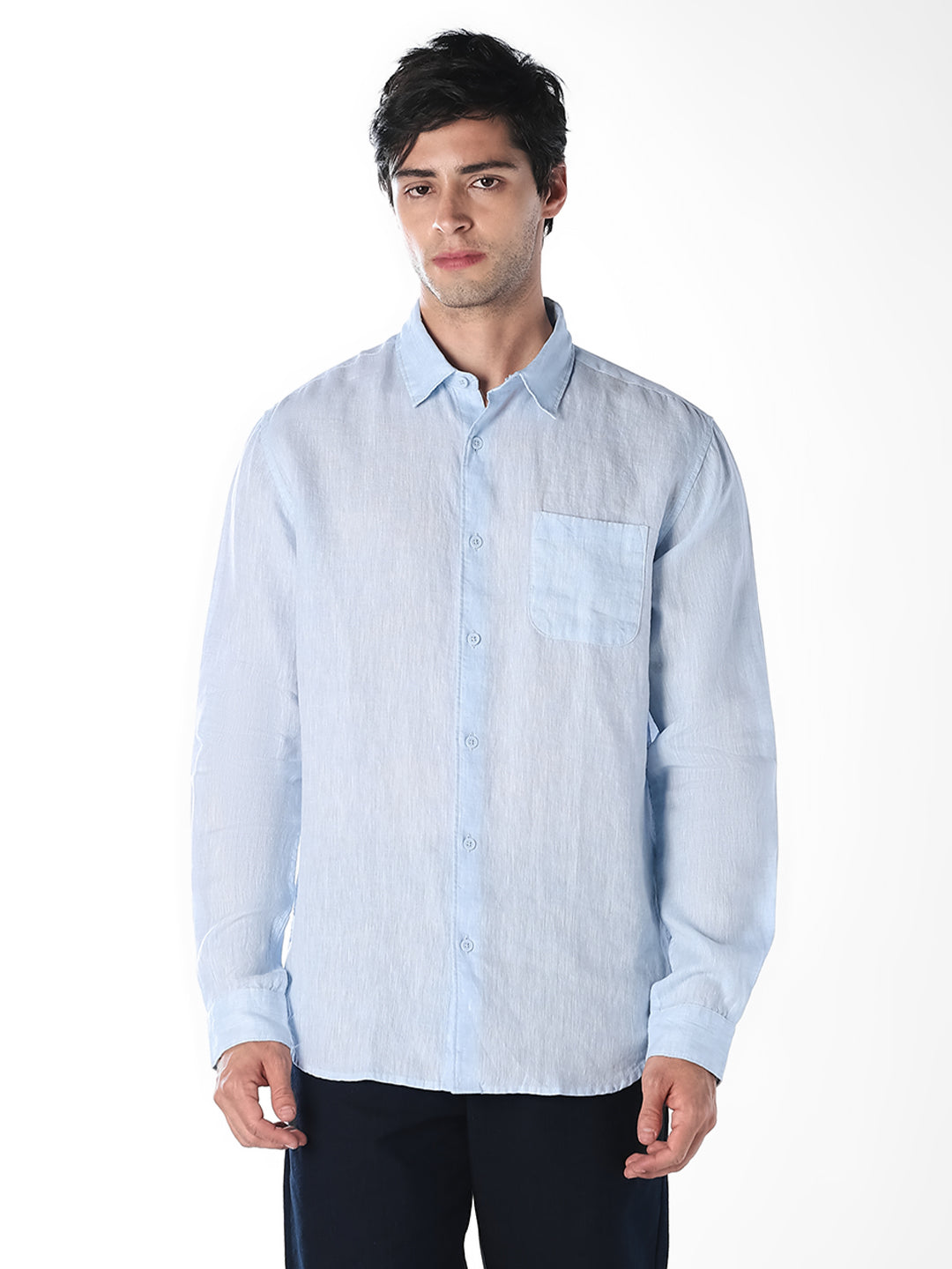 Light Blue Linen Regular Fit Shirt