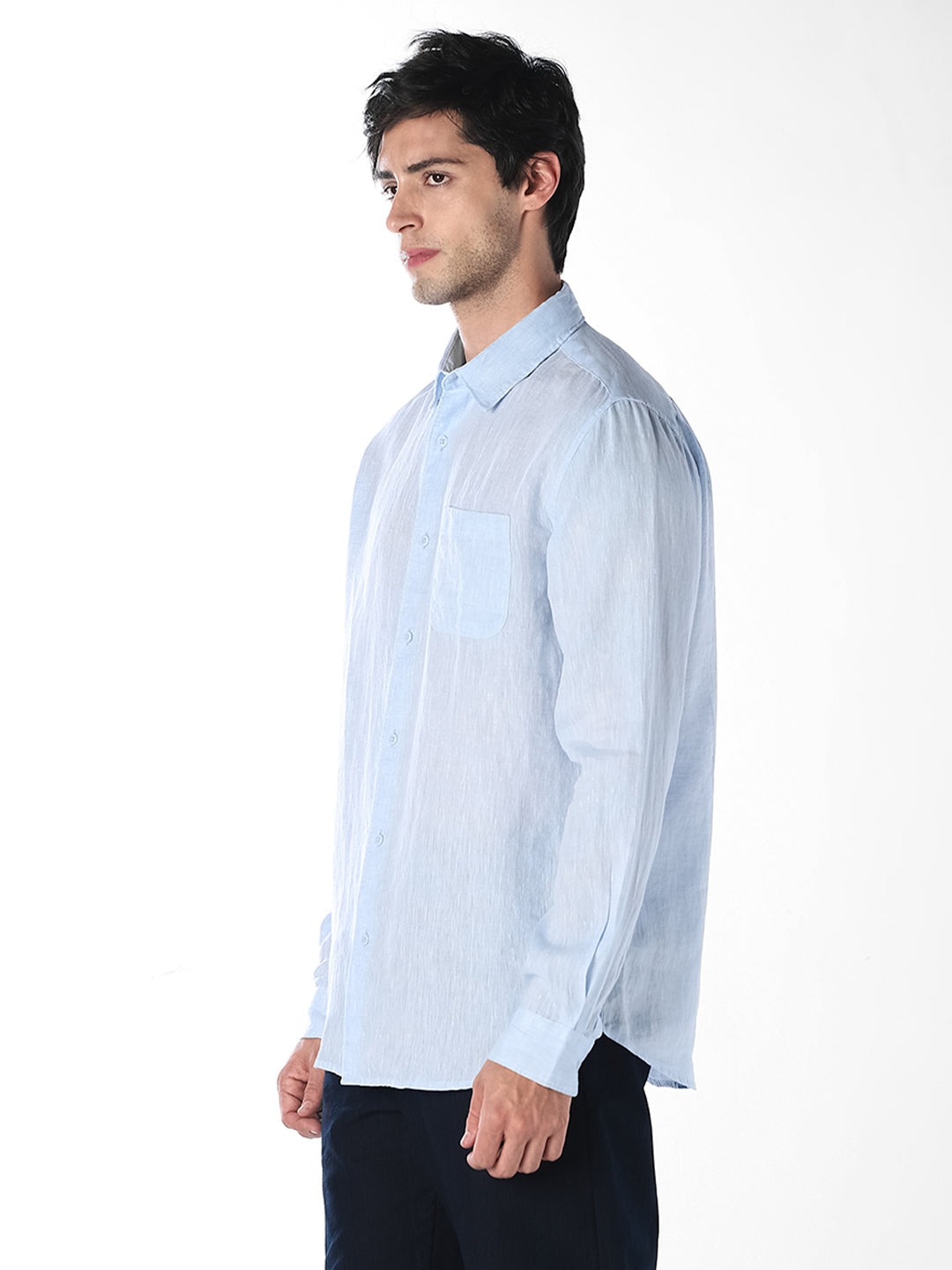 Light Blue Linen Regular Fit Shirt
