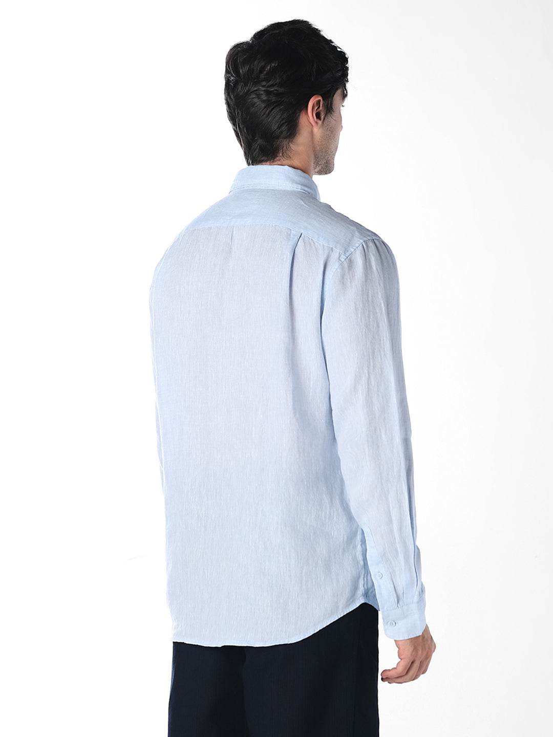 Light Blue Linen Regular Fit Shirt