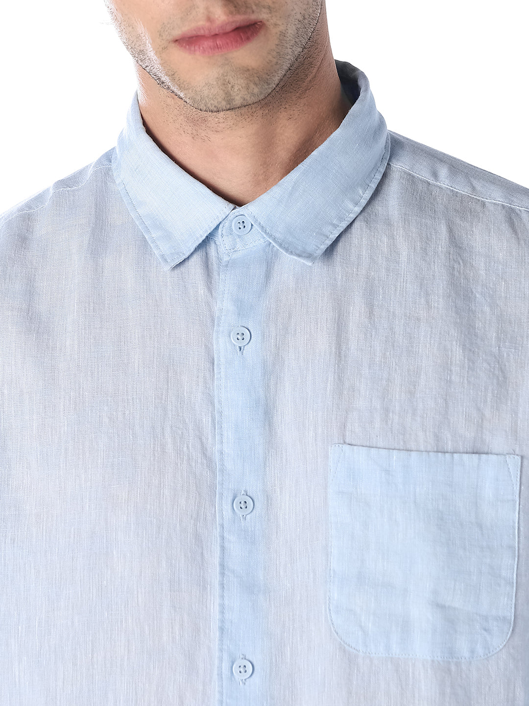 Light Blue Linen Regular Fit Shirt
