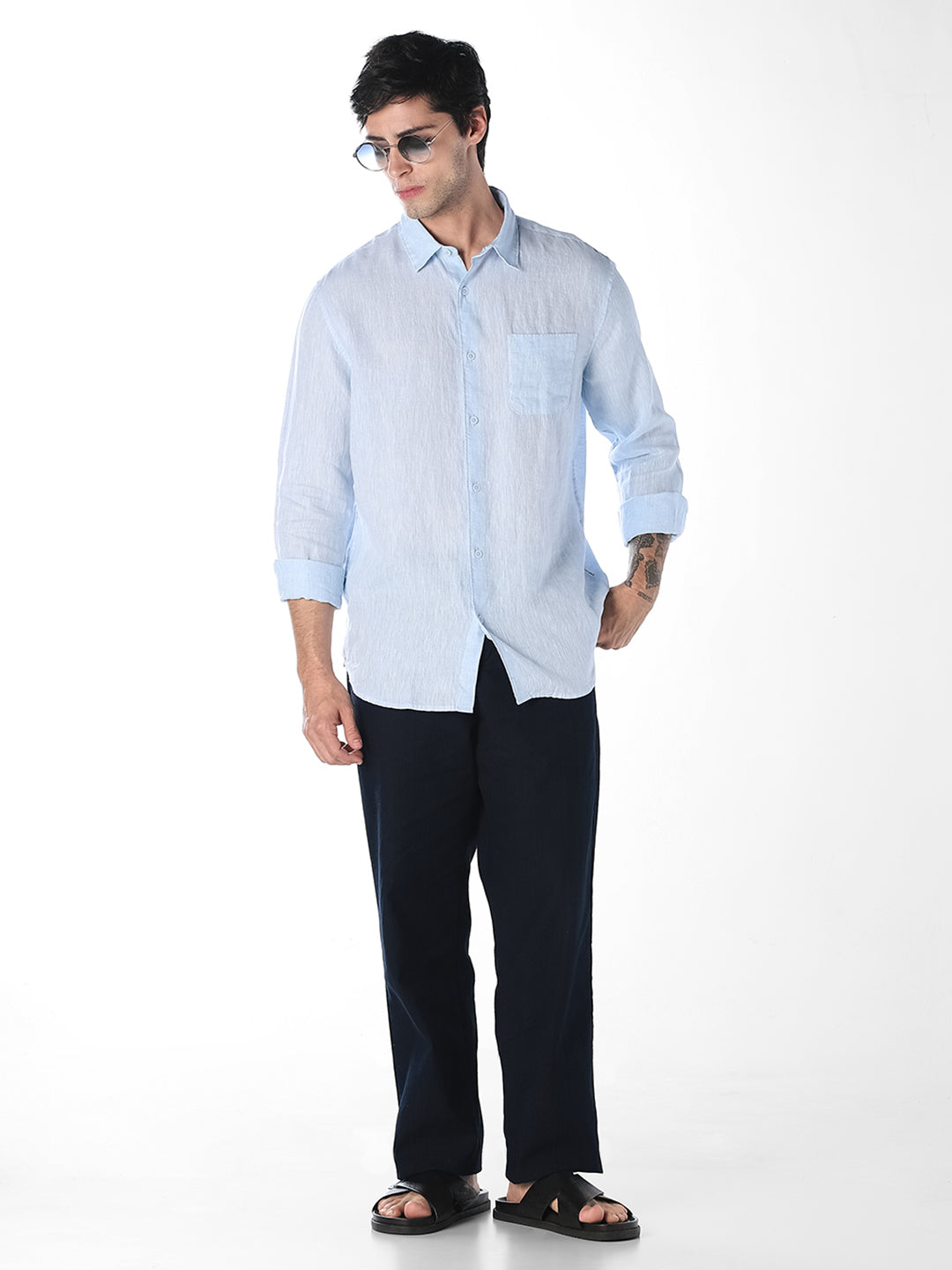 Light Blue Linen Regular Fit Shirt