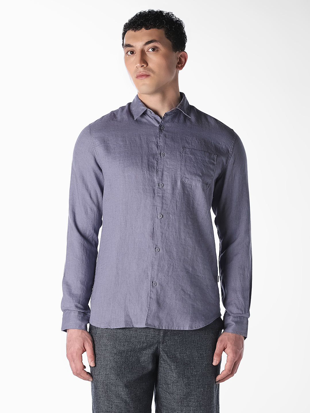 Blue Linen Regular Fit Shirt