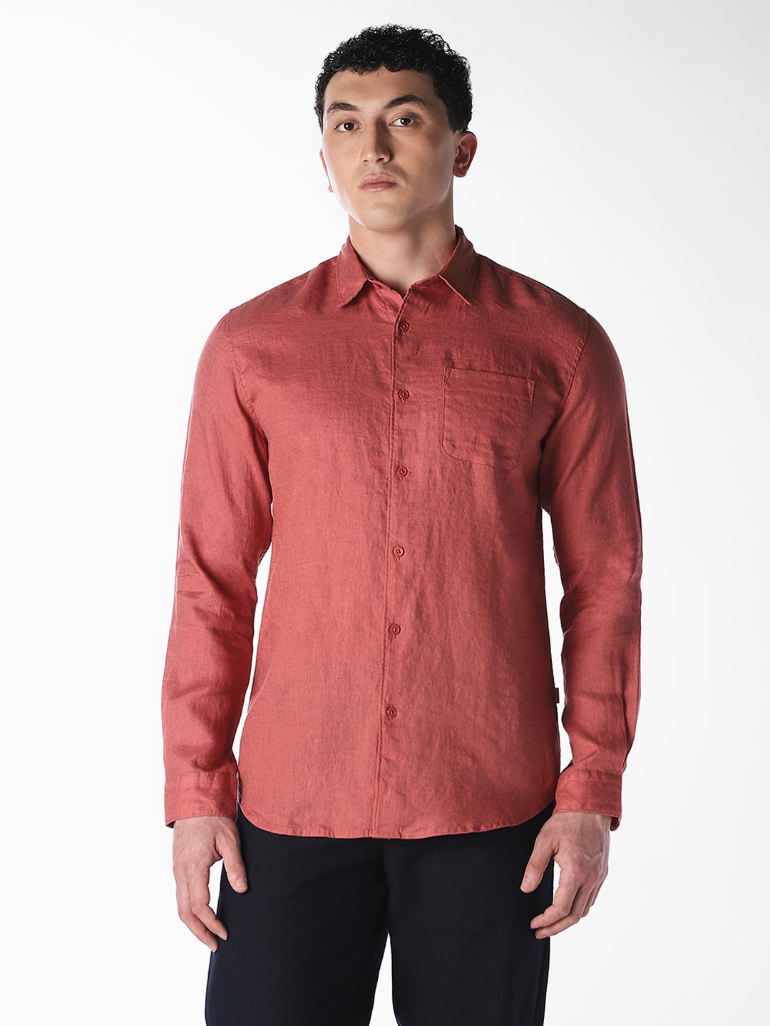 Rust Red Linen Regular Fit Shirt