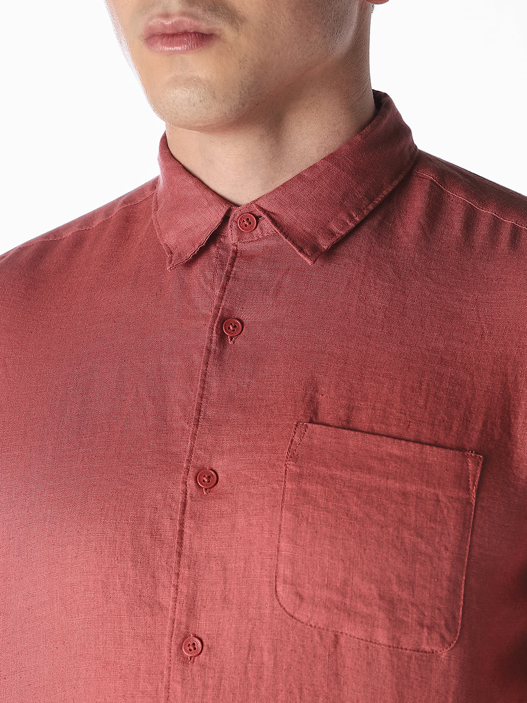 Rust Red Linen Regular Fit Shirt