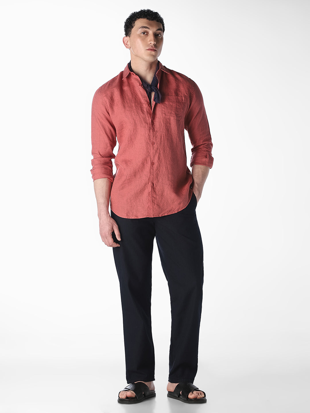 Rust Red Linen Regular Fit Shirt