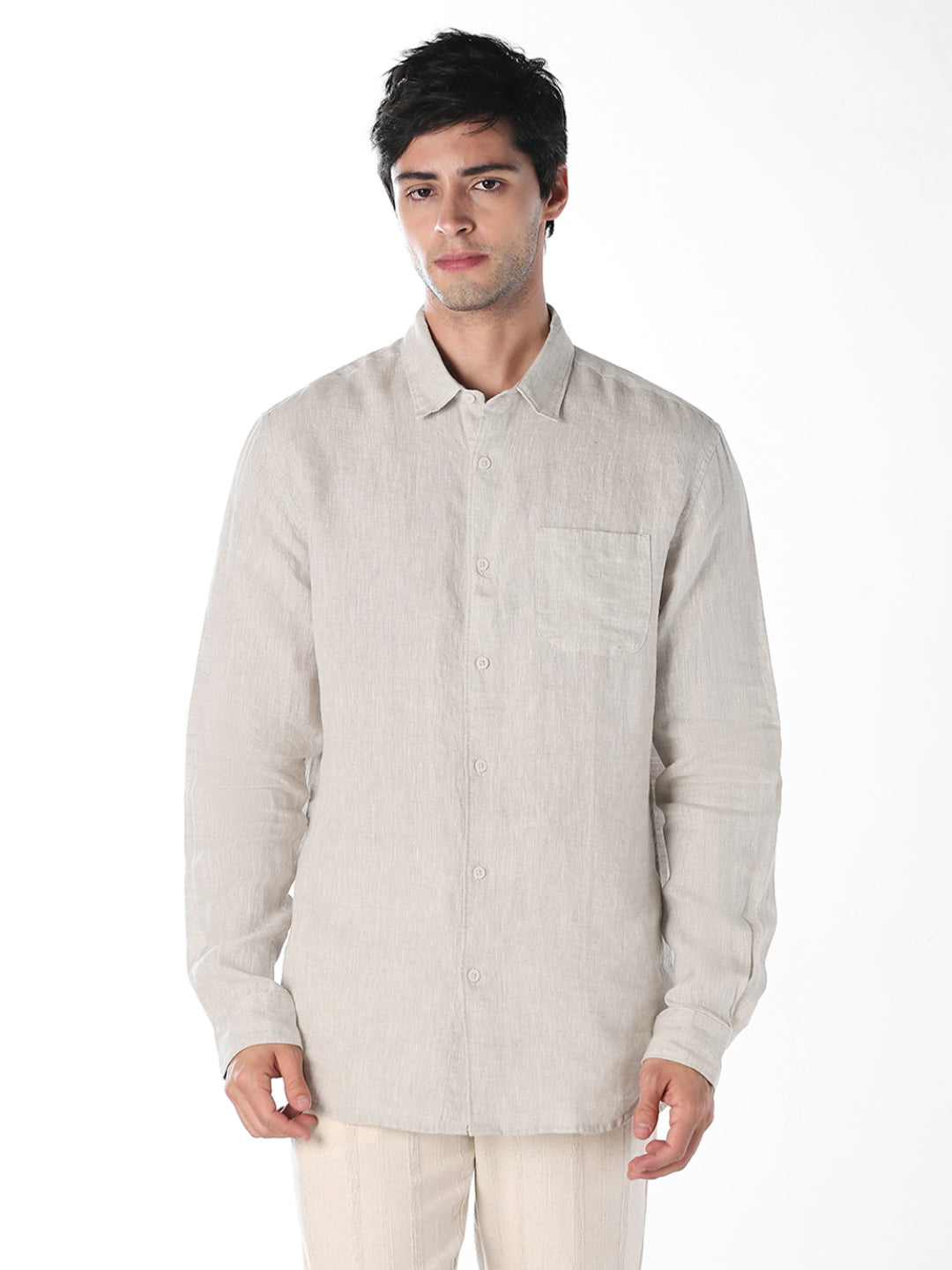 Off-White Linen Regular Fit Shirt