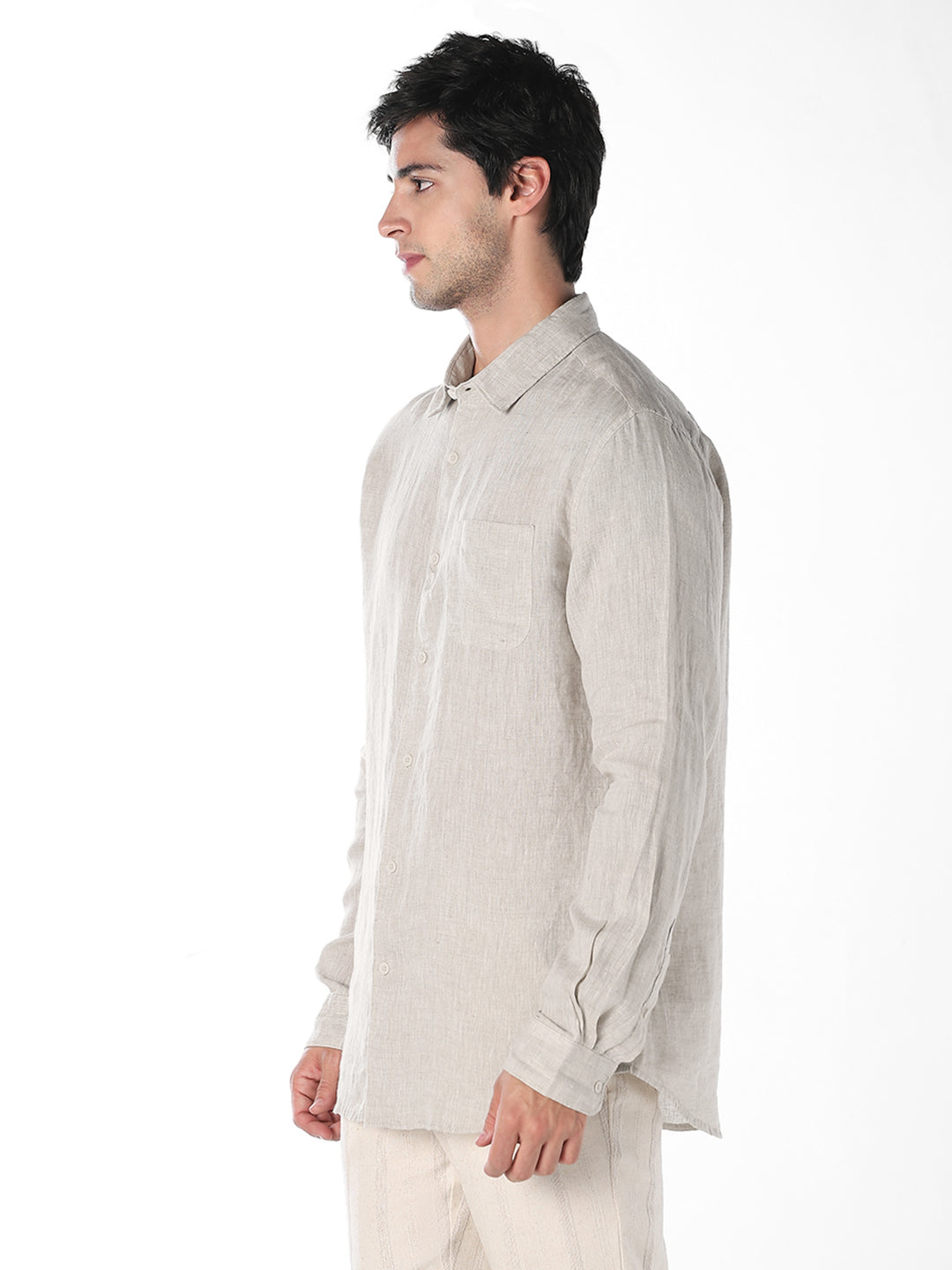 Off-White Linen Regular Fit Shirt