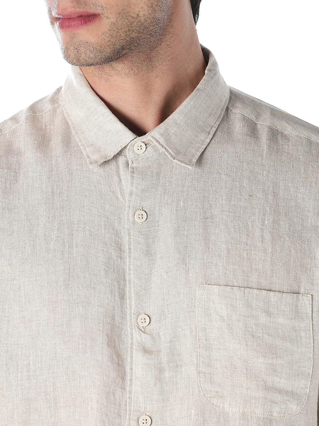 Off-White Linen Regular Fit Shirt