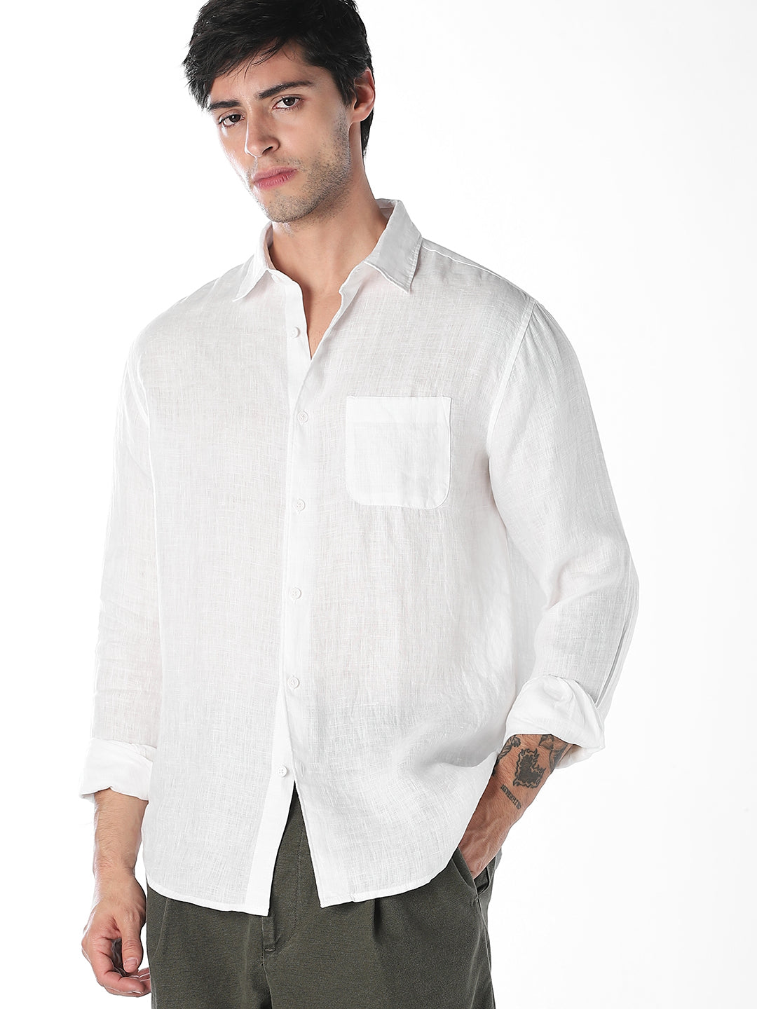 White Linen Regular Fit Shirt