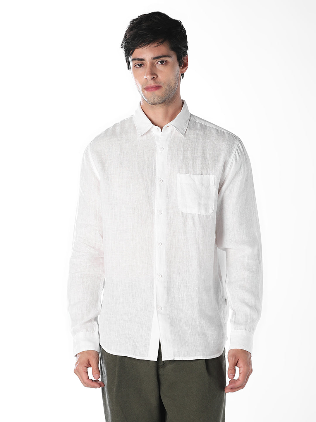 White Linen Regular Fit Shirt