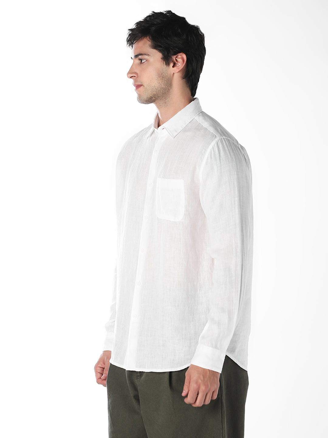 White Linen Regular Fit Shirt