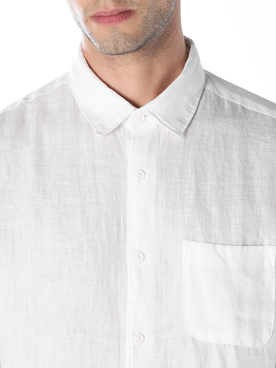 White Linen Regular Fit Shirt