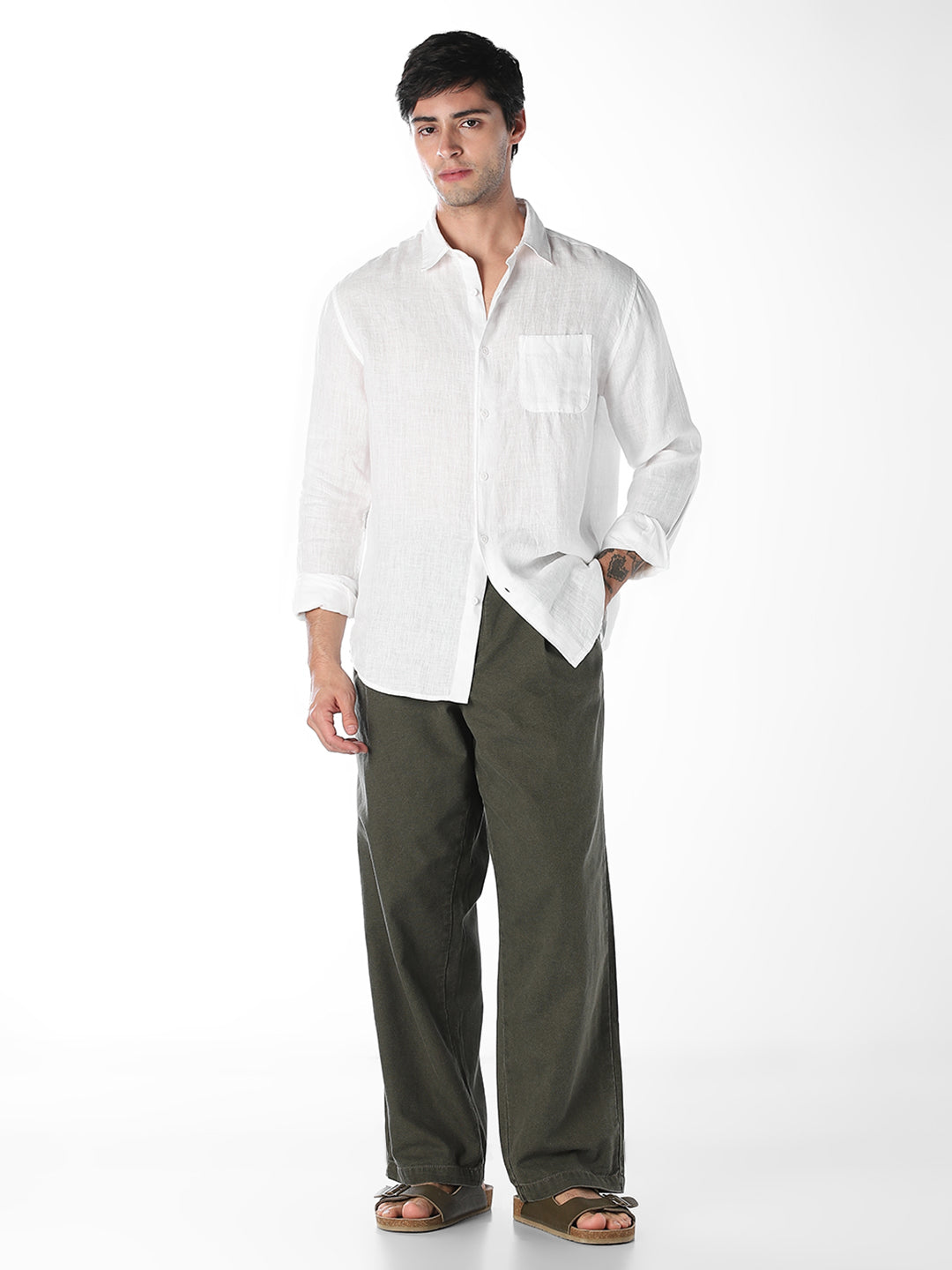 White Linen Regular Fit Shirt