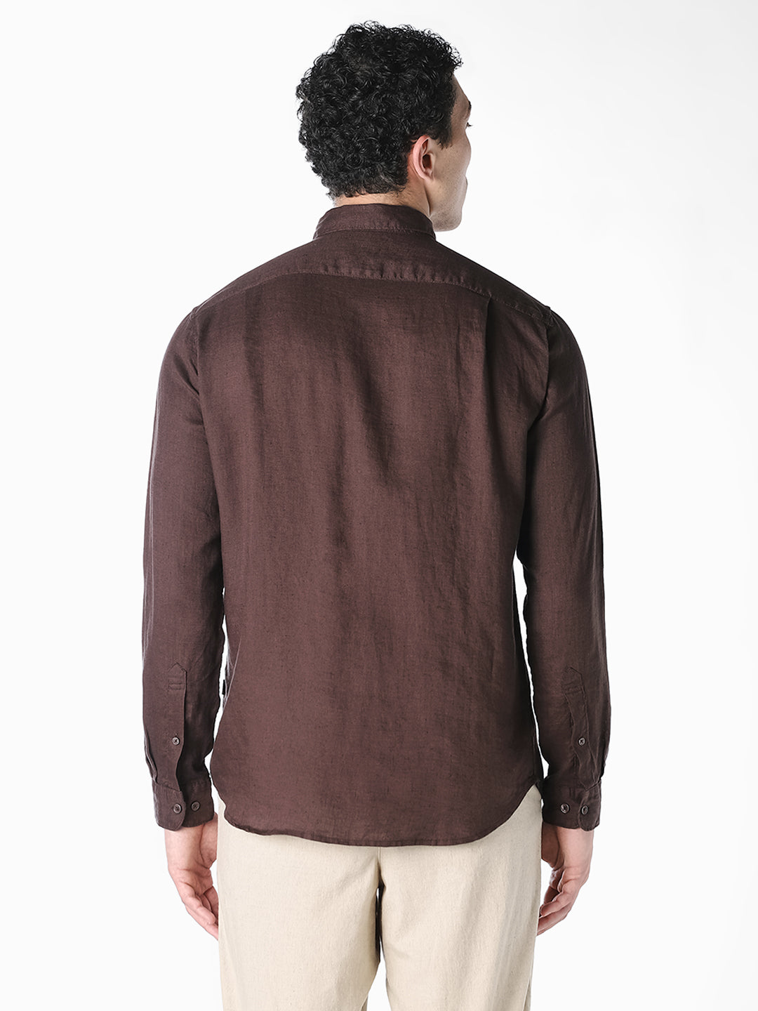 Dark Brown Linen Regular Fit Shirt