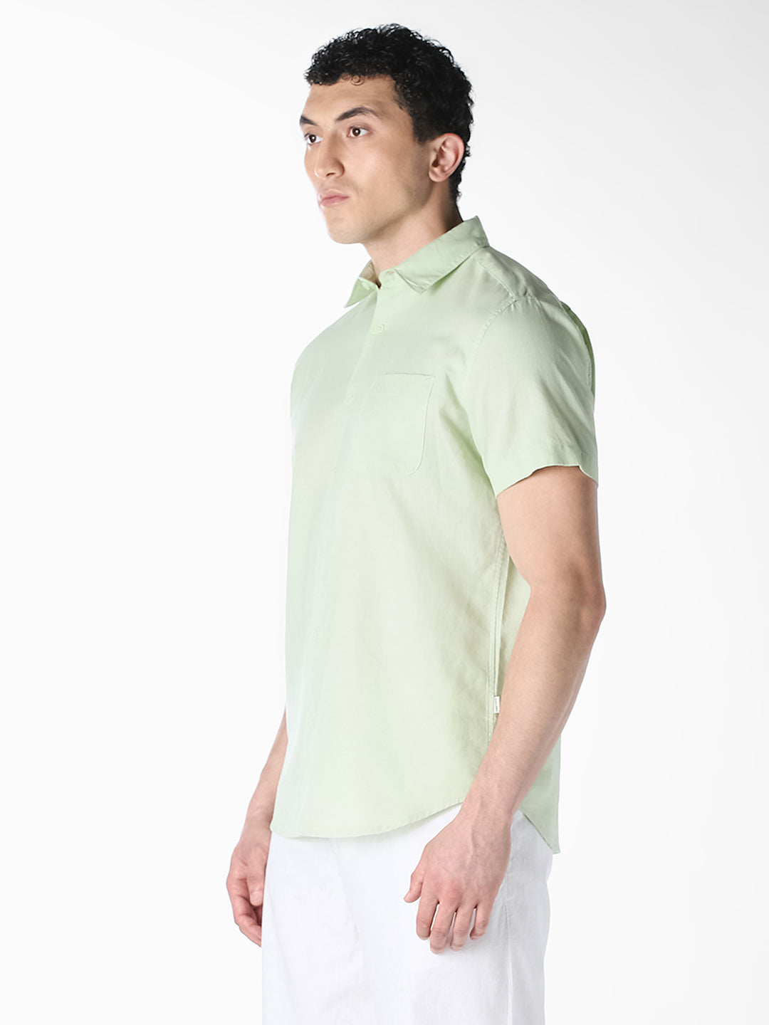 Pastel Green Linen Short Sleeves Shirt