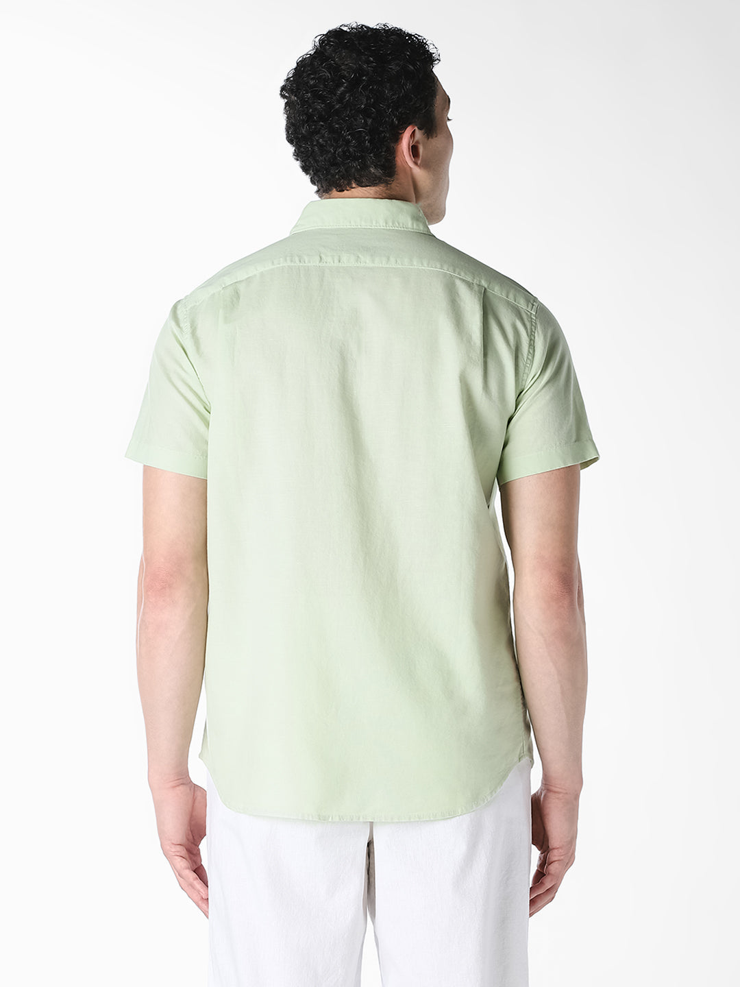 Pastel Green Linen Short Sleeves Shirt