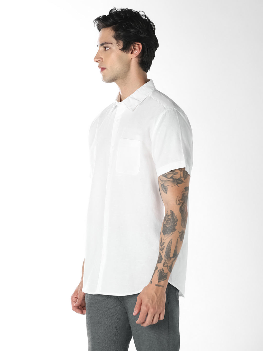 White Linen Short Sleeves Shirt