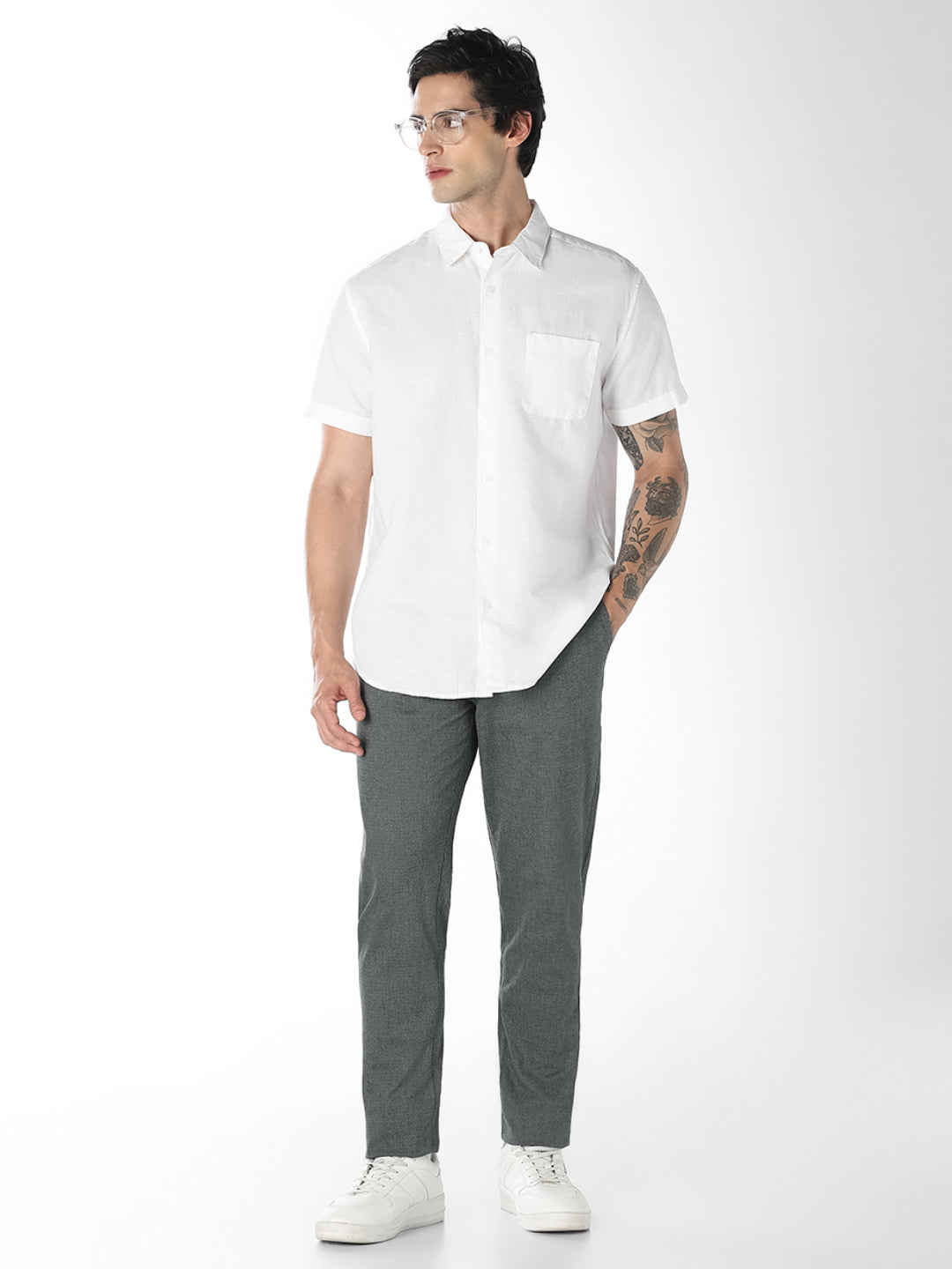 White Linen Short Sleeves Shirt