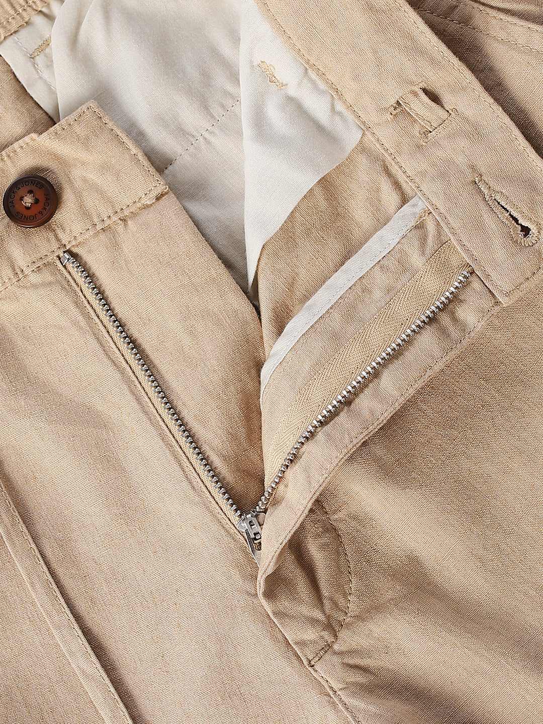 Men Khaki Linen Blend Regular Fit Chinos