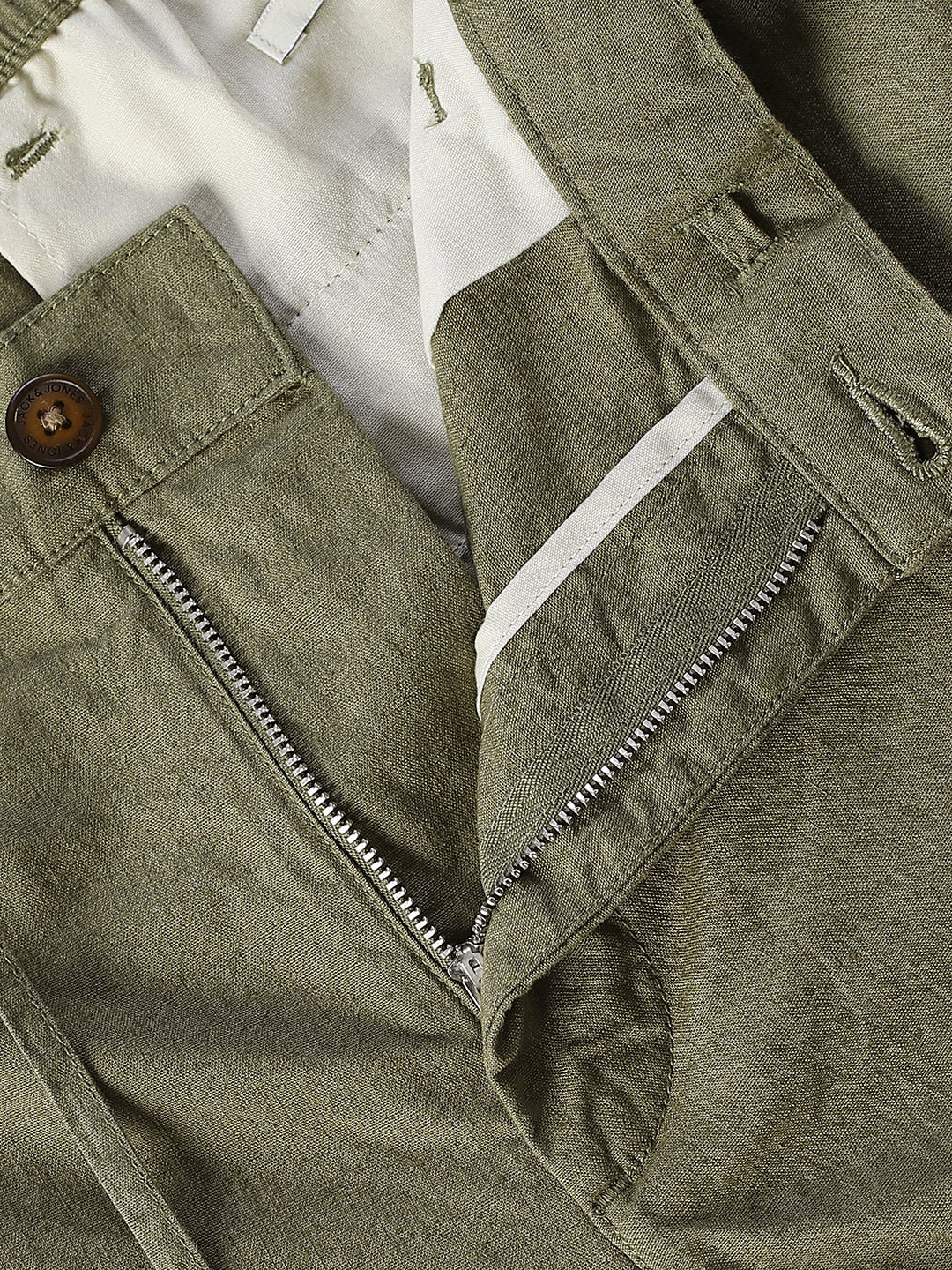 Men Olive Linen Blend Regular Fit Chinos